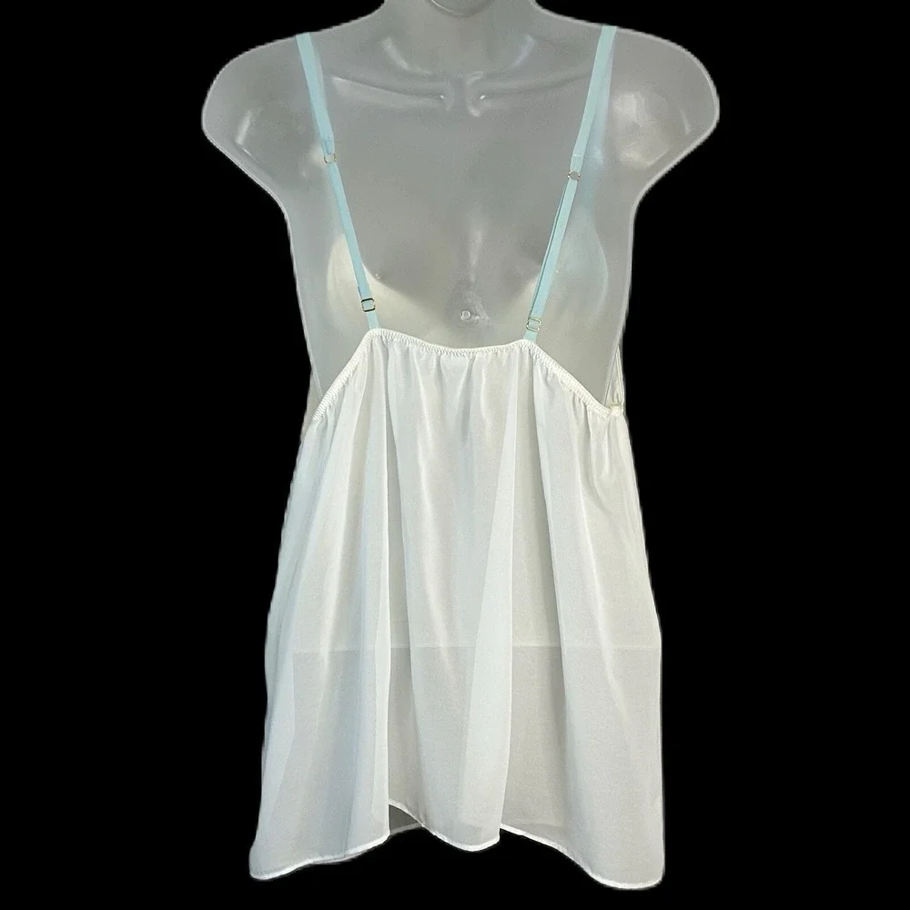 Flora Sheer Chemise Nightie L 2 Pc Set Lace Boudoir Coquette Lingerie White‎